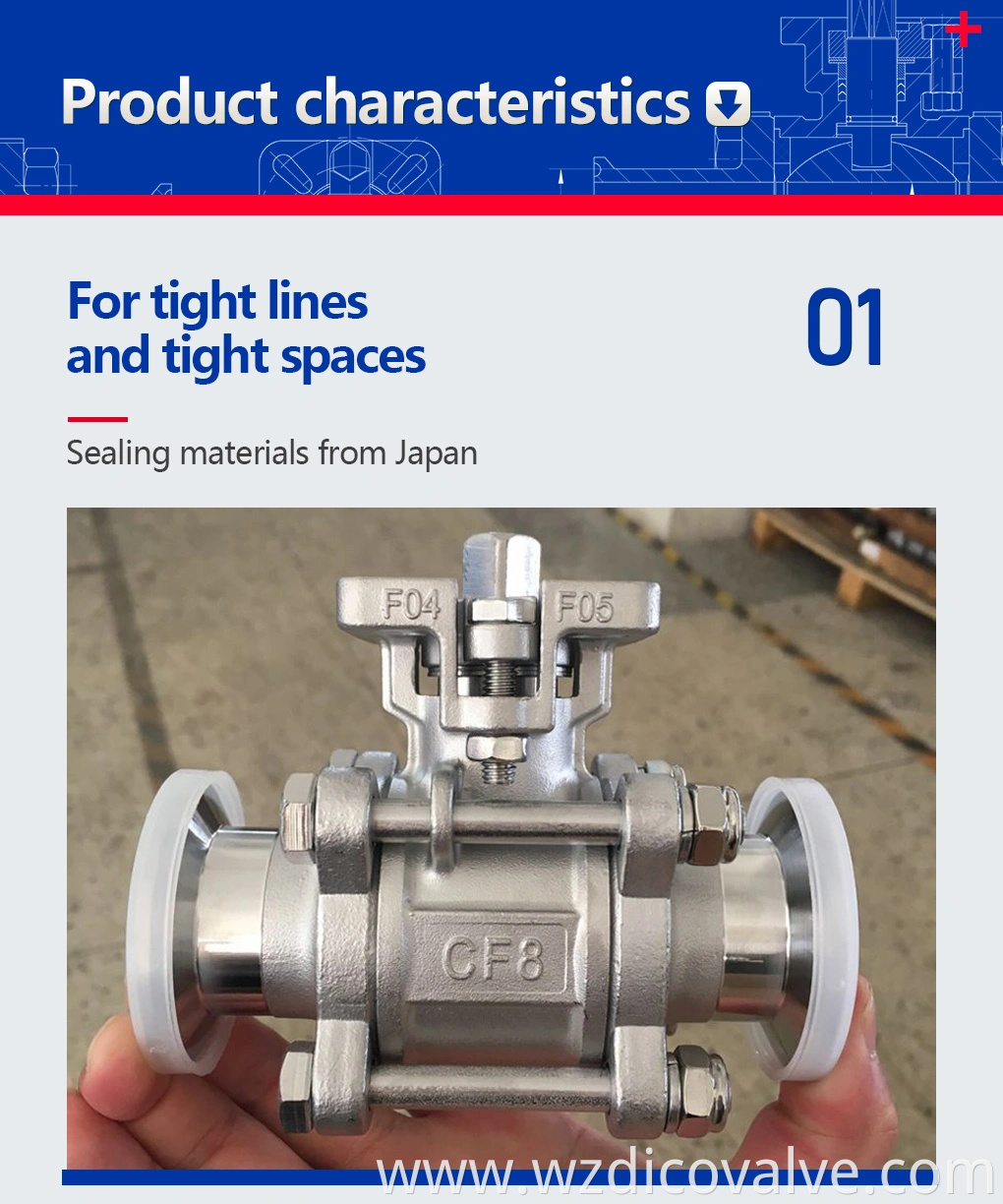 CE ISO TS CLAMP FIN con ISO5211 Pad CF8/CF8M 3pc Válvula de bola flotante